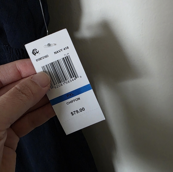 MSK Chiffon Dress Navy Blue Tiered Hem Flutter Sleeve Size PXL - Picture 5 of 9